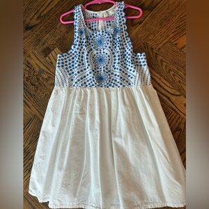 Zara Kids Blue White Sleeveless Dress with Blue Eyelet Detail in Girls 9